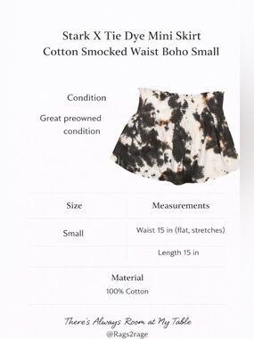 Stark X Tie Dye Mini Skirt Cotton Smocked Waist Boho Small